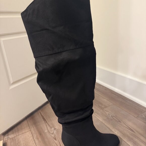 Journee Collection Kaison Thigh High Boots in Faux Suede in Black - Picture 4 of 8